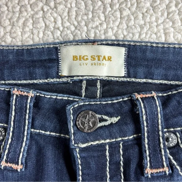 Big Star Liv Skinny Thick Stitch Jeans Women’s 26 R Stretch Dark Wash Low Rise - Picture 8 of 16